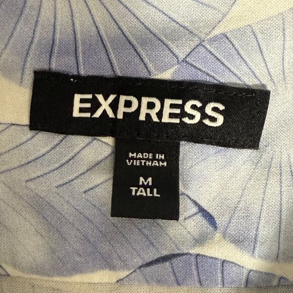 Express Mens Tropical Print blue Shirt M Tall Rayon Short Sleeve - Picture 3 of 8